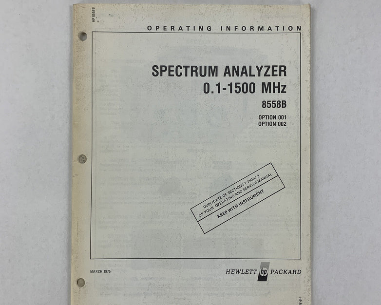 Hewlett Packard 8558B Spectrum Analyzer Operating Information 08558-90016