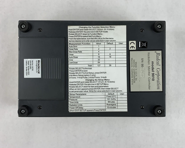 RadCal 9010 Radiation Monitor Controller - Factory Reset