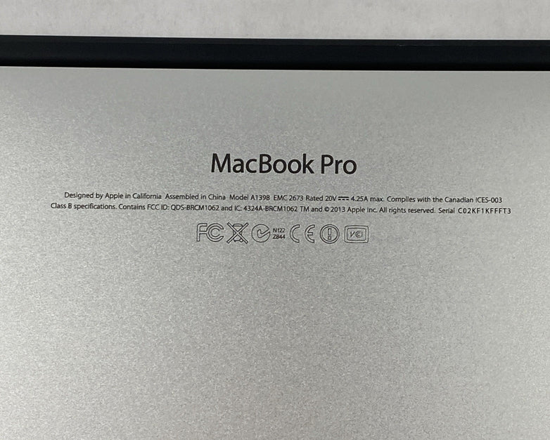 Apple MacBook Pro A1398 2013 Retina 15" 2.40 GHz i7 8GB RAM 250GB SSD os10.15.7