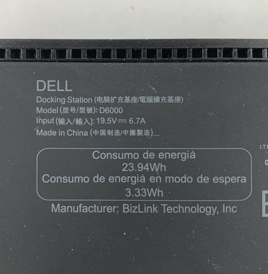 Dell D6000 19.5V 6.7A USB-C / USB-A Docking Station10