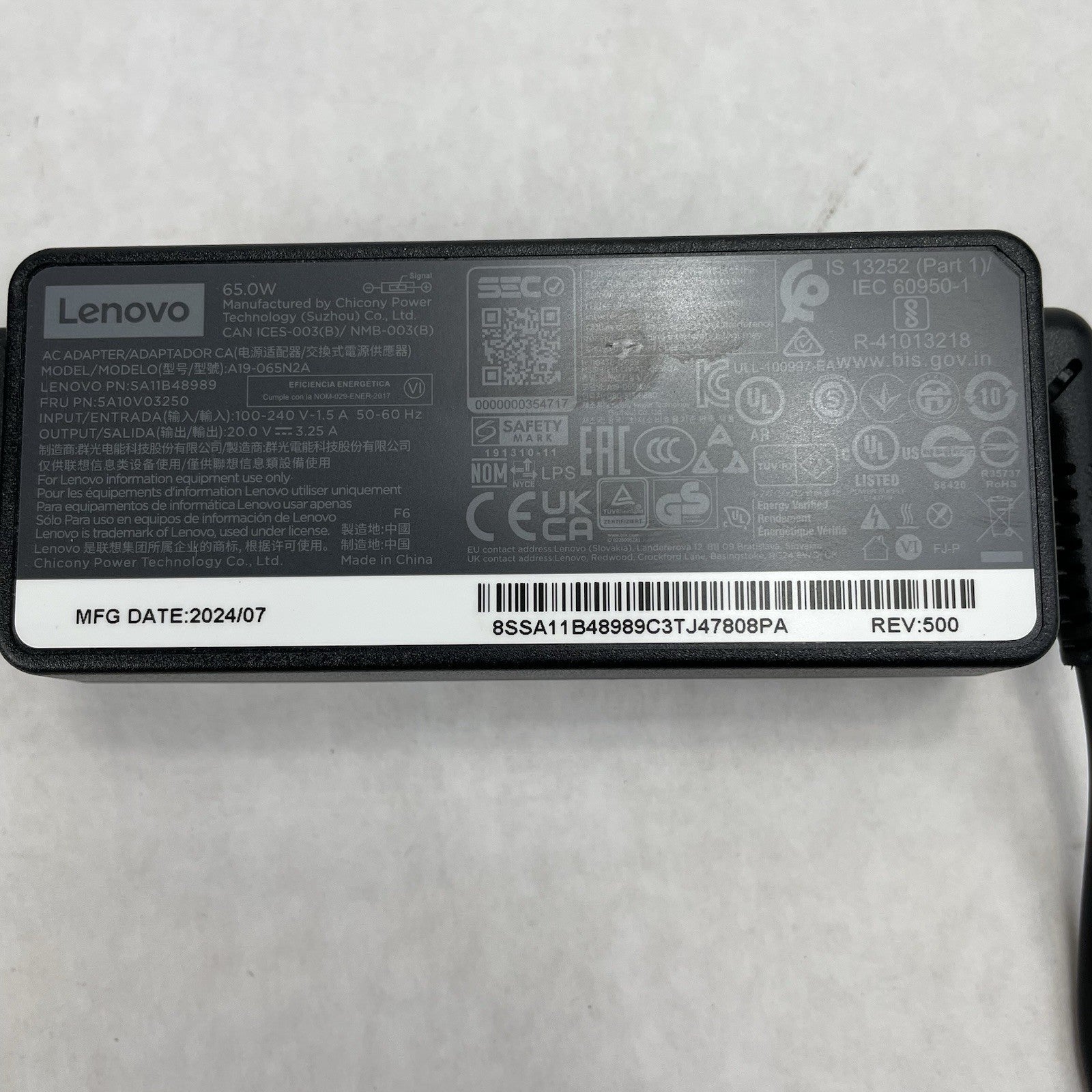 Lenovo  Model PA-1650-74 65 watt AC adapter/charger w power cord Lot of 5