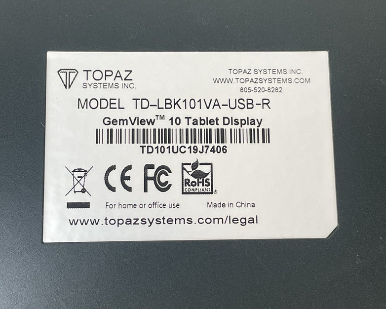 Topaz TD-LBK101VA-USB-R GemView 10" Tablet Display Signature Terminal For Parts