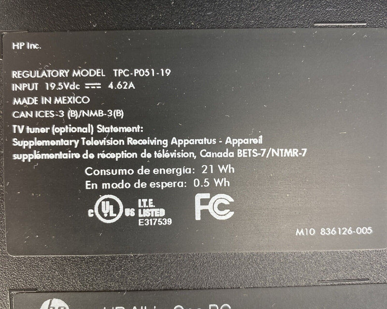 HP AIO 20-130xtb Touch 20" Intel Core i3-4160T 3.10GHz 4GB RAM No AC HDD OS