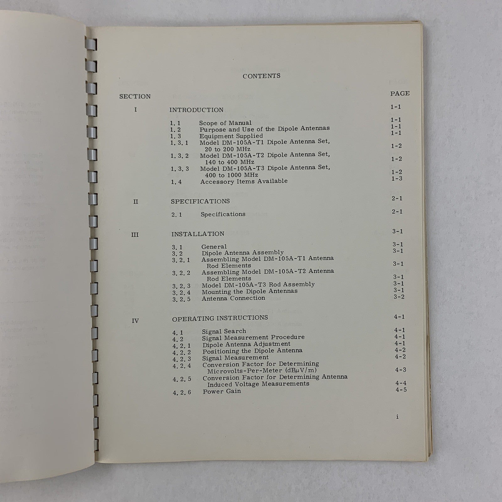 Singer 1-500783-322 Dipole Antennas Instruction Manual DM-105A-T1 / T2 / T3