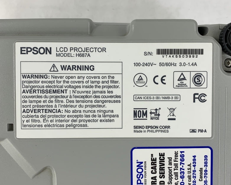 Epson PowerLite 98H H687A LCD Lamp Projector 4768 Lamp Hours - No Remote