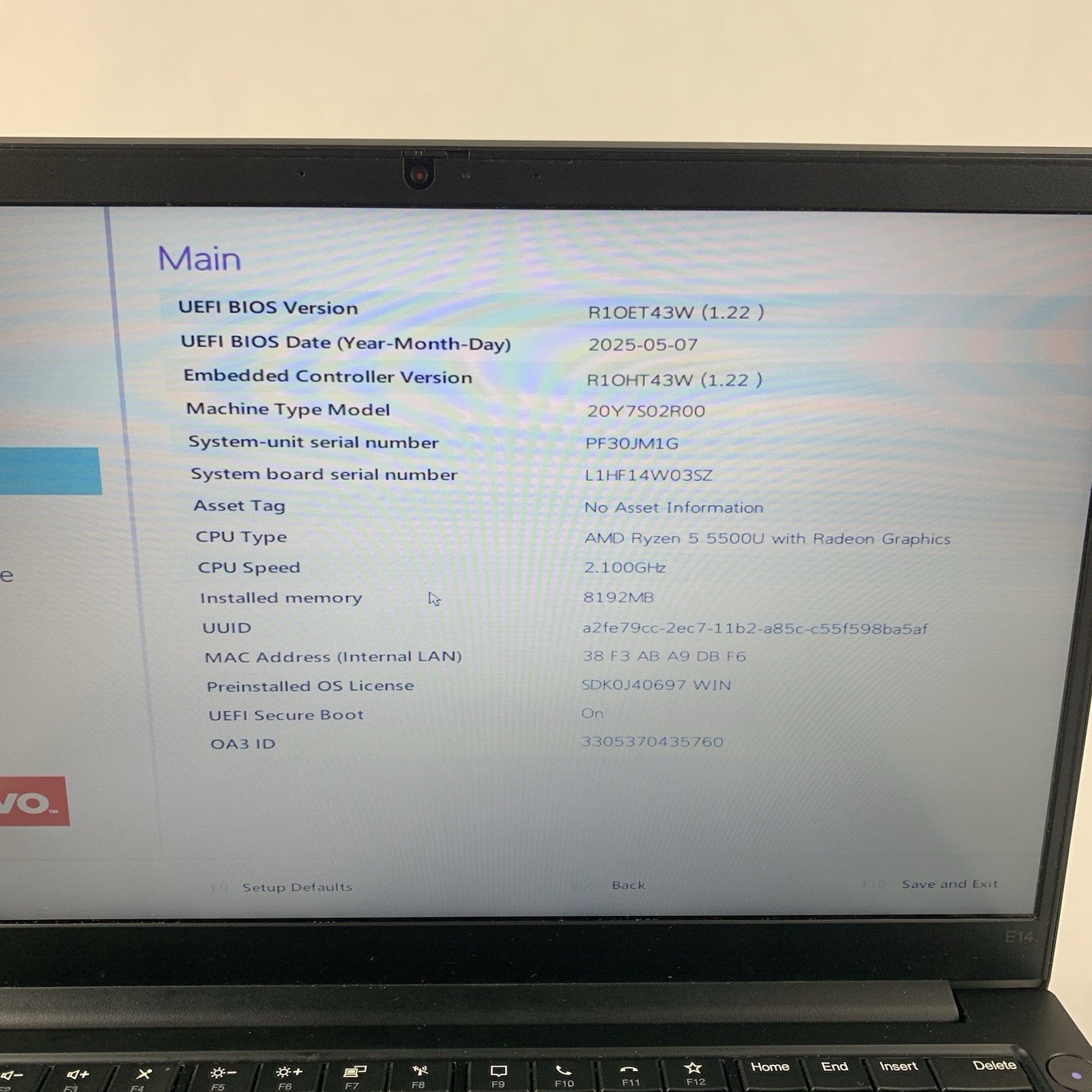 Lenovo ThinkPad E14 Gen 3 14" Ryzen 5 5500U 2.1 Ghz 8 GB Ram No OS No HDD No AC2