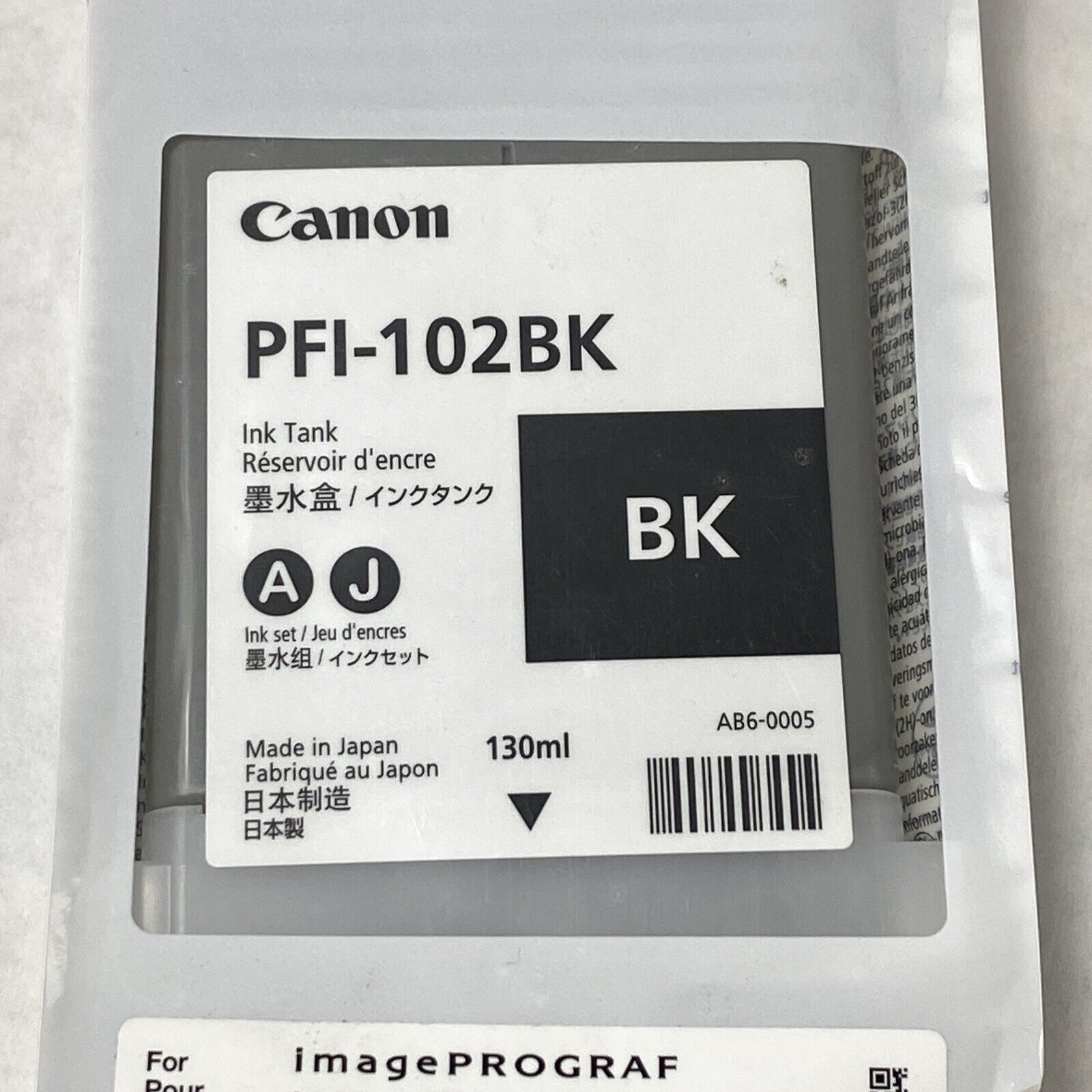 Genuine Canon PFI-102BK Black Ink Tank Exp 09/2018