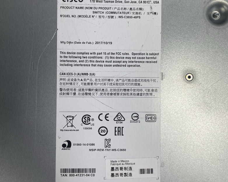 Cisco WS-C3650-48PS-S V05  Tested & Reset 1X PSU