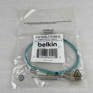 Belkin F2F402L7-01M-G  LC to SC 1M LO Multimode Aqua 10Gb Fiber Optic Cable