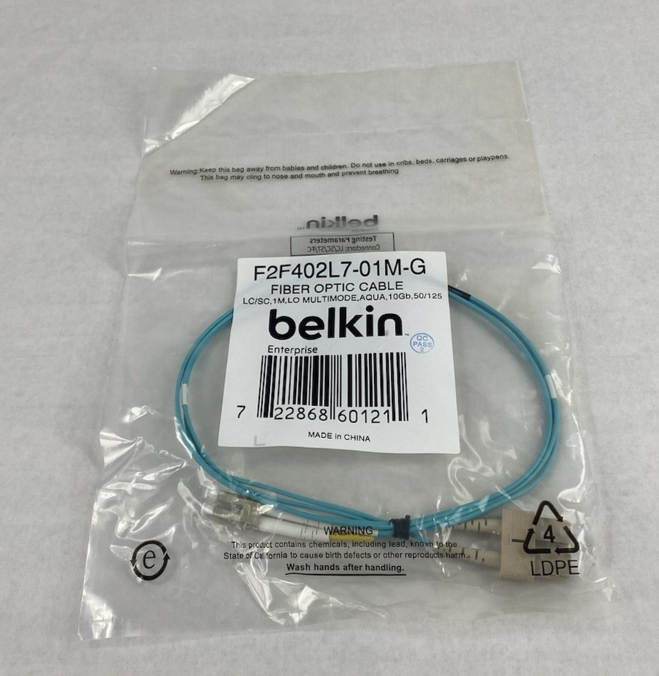 Belkin F2F402L7-01M-G  LC to SC 1M LO Multimode Aqua 10Gb Fiber Optic Cable