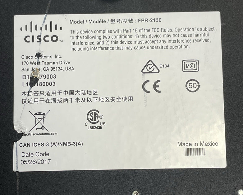 Cisco FPR2130 800-103844-02 A0 Tested and Reset No SSD
