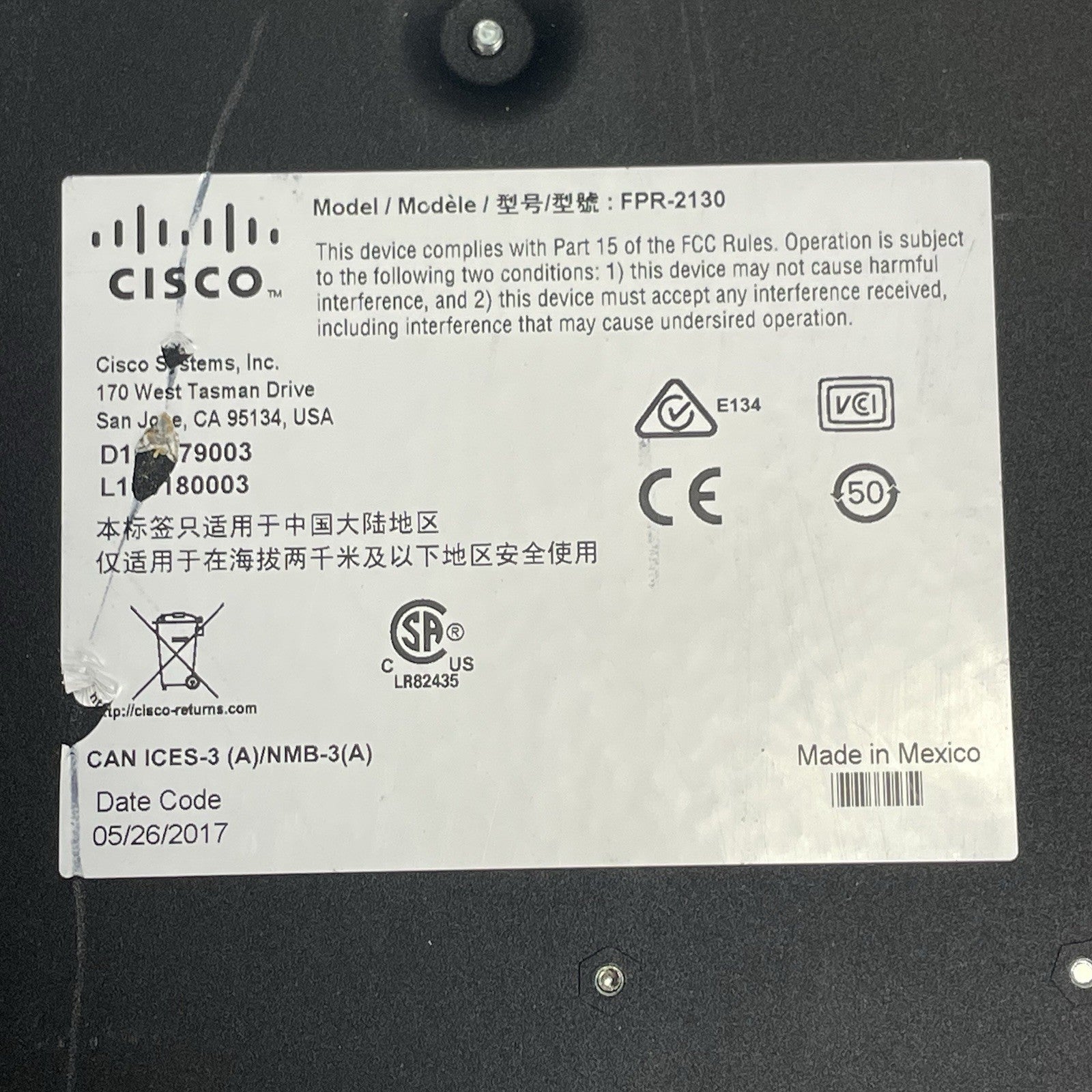 Cisco FPR2130 800-103844-02 A0 Tested and Reset No SSD17