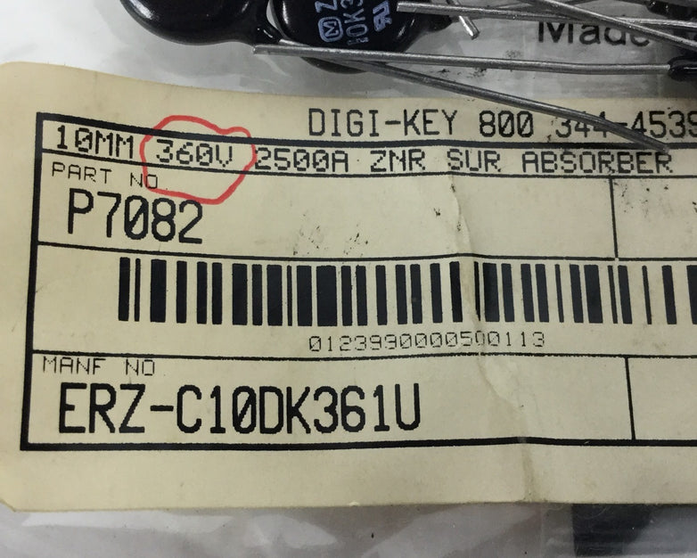 P7082 10K361U, 10MM 360V 2500A ZNR SUR ABSORBER, Lot of 17, NEW