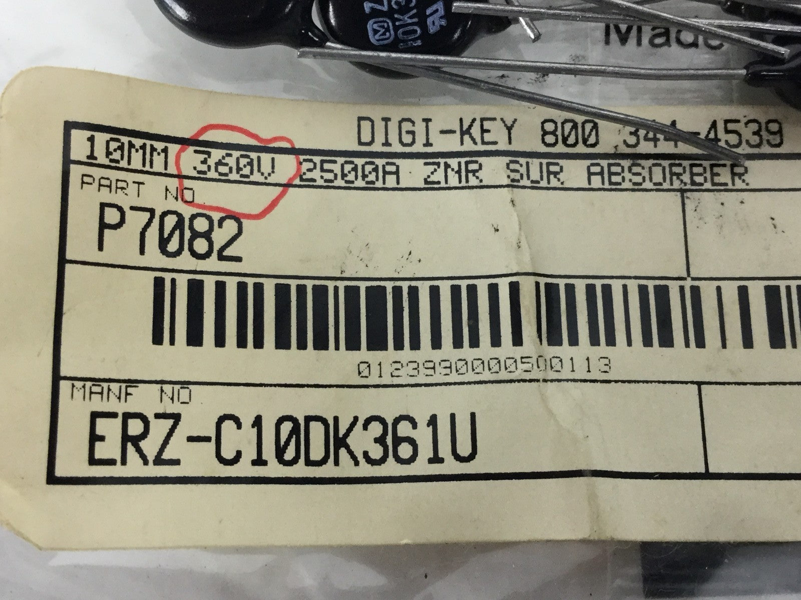 P7082 10K361U, 10MM 360V 2500A ZNR SUR ABSORBER, Lot of 17, NEW