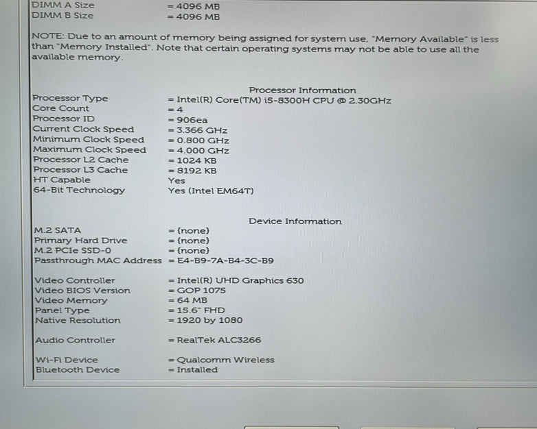 Dell XPS 15 9570 15.6" i5-8300H 2.30 GHz 8 GB RAM No SSD/OS/AC - Bent Bottom