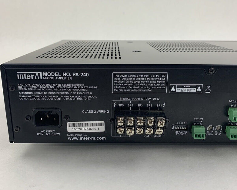 InterM PA-240 PA Mixing Amplifier No Output XLR Inputs 4-6 Parts or Repair