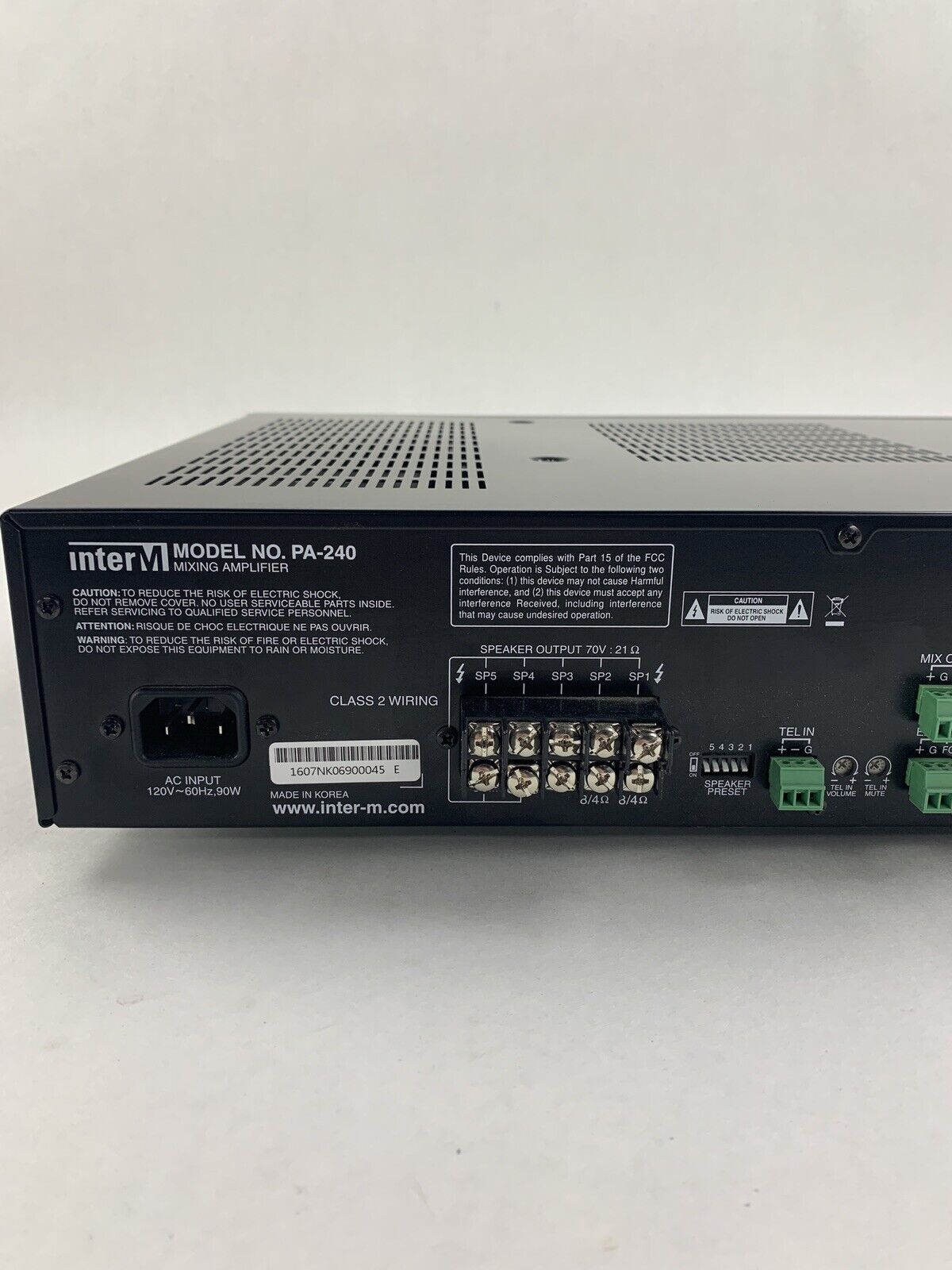 InterM PA-240 PA Mixing Amplifier No Output XLR Inputs 4-6 Parts or Repair