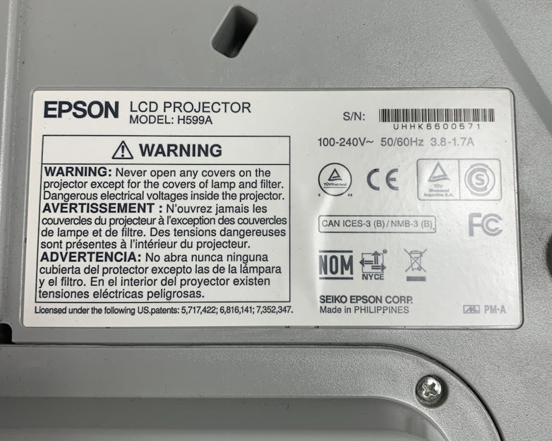Epson BrightLink 595Wi H599A LCD Lamp Projector 730 Lamp Hours - No Remote