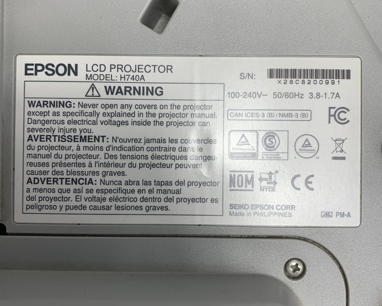 Epson PowerLite 695Wi H740A LCD Lamp Projector 825 Lamp Hours - No Remote