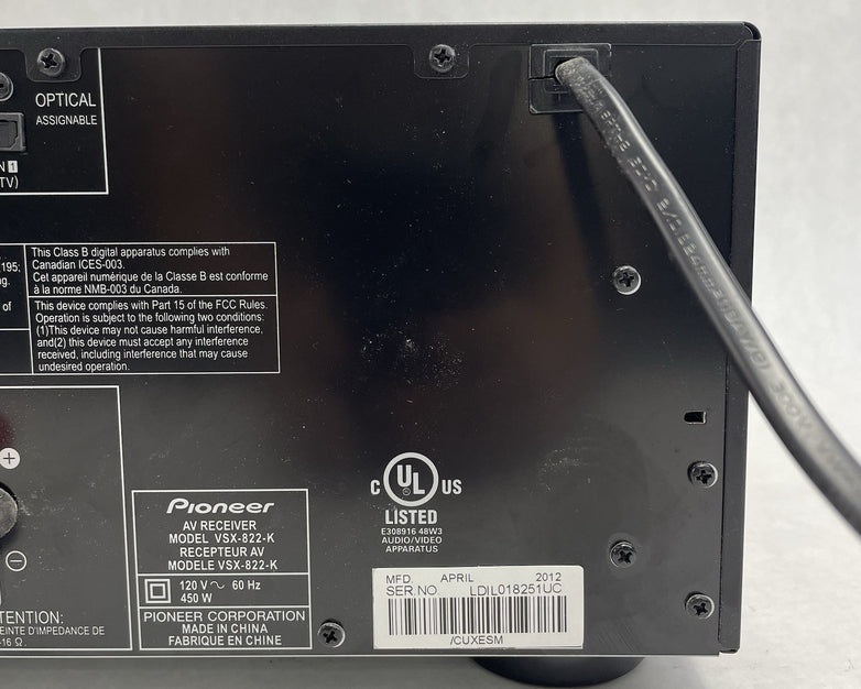 Pioneer VSX-822-K 5.1 Channel Network AV Receiver No Remote