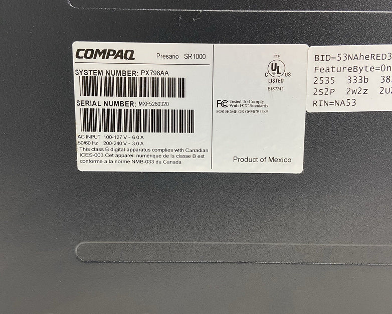 Compaq Presario SR1538X MT AMD Athlon 64 3300+ 2.4GHz 2GB RAM No HDD No OS