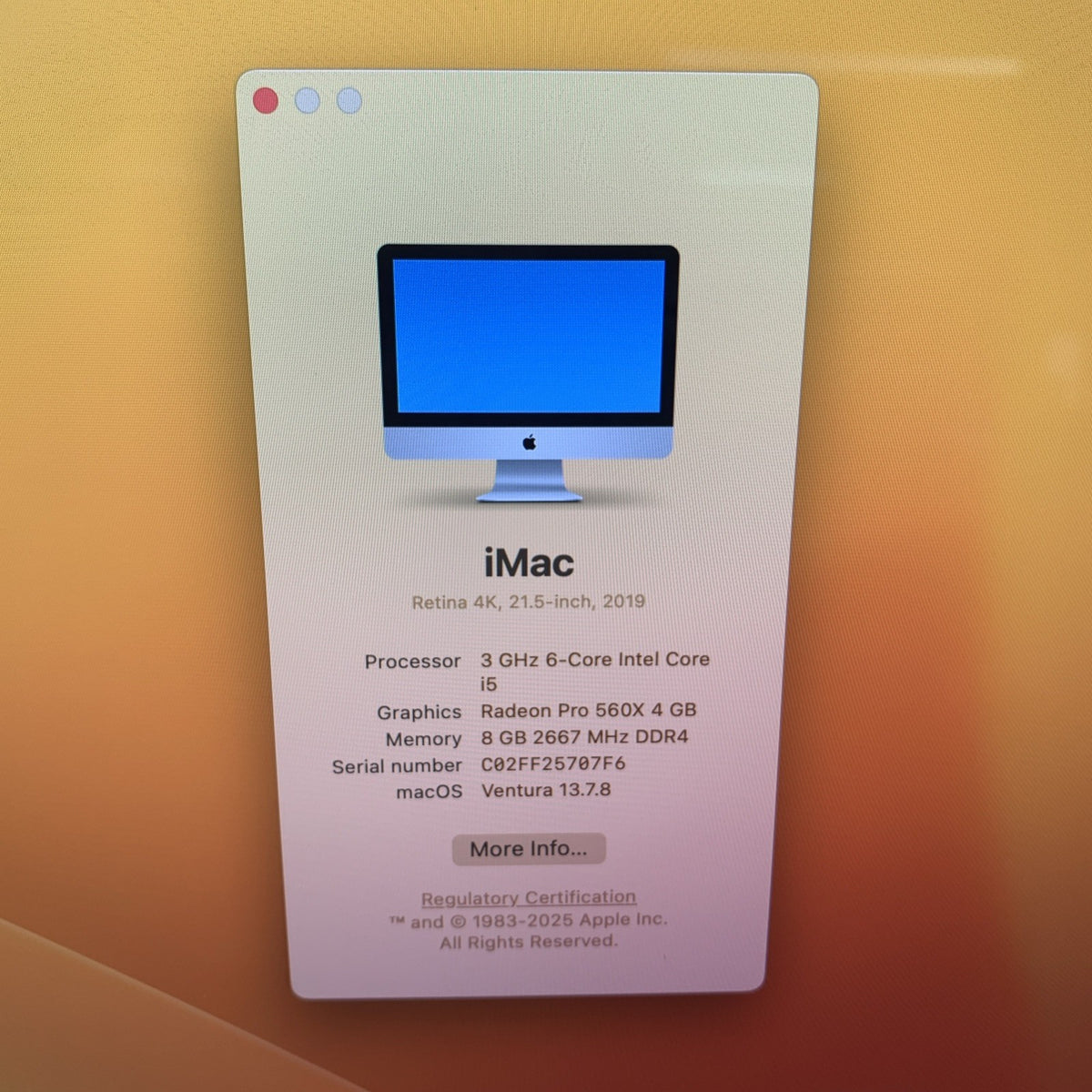 Apple iMac A2116 2019 Retina 4K 21.5" 3GHz i5 8GB RAM 250GB SSD - USB Port Bad 1