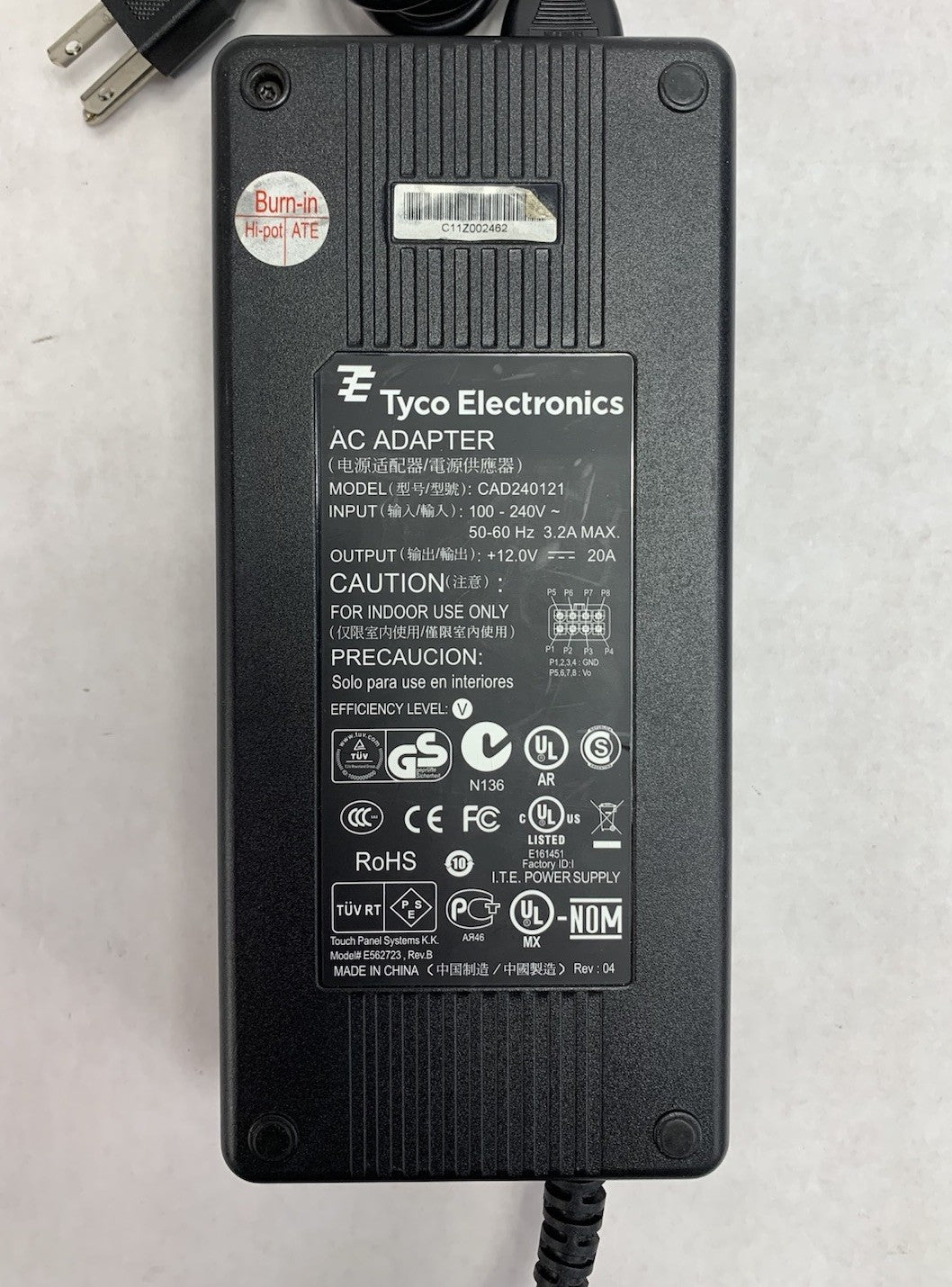 Tyco Electronics CAD240121 12V 20A 240W AC Adapter Power Supply6