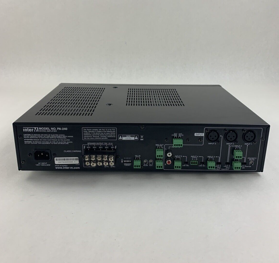 InterM PA-240 PA Mixing Amplifier No Output XLR Inputs 4-6 Parts or Repair