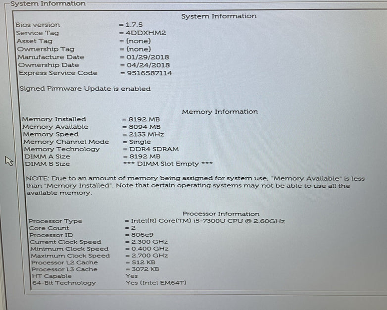 Dell Latitude 5580 15.6" i5-7300U 2.6 GHz 8 GB RAM No SSD/OS/AC - Bad Back Edge