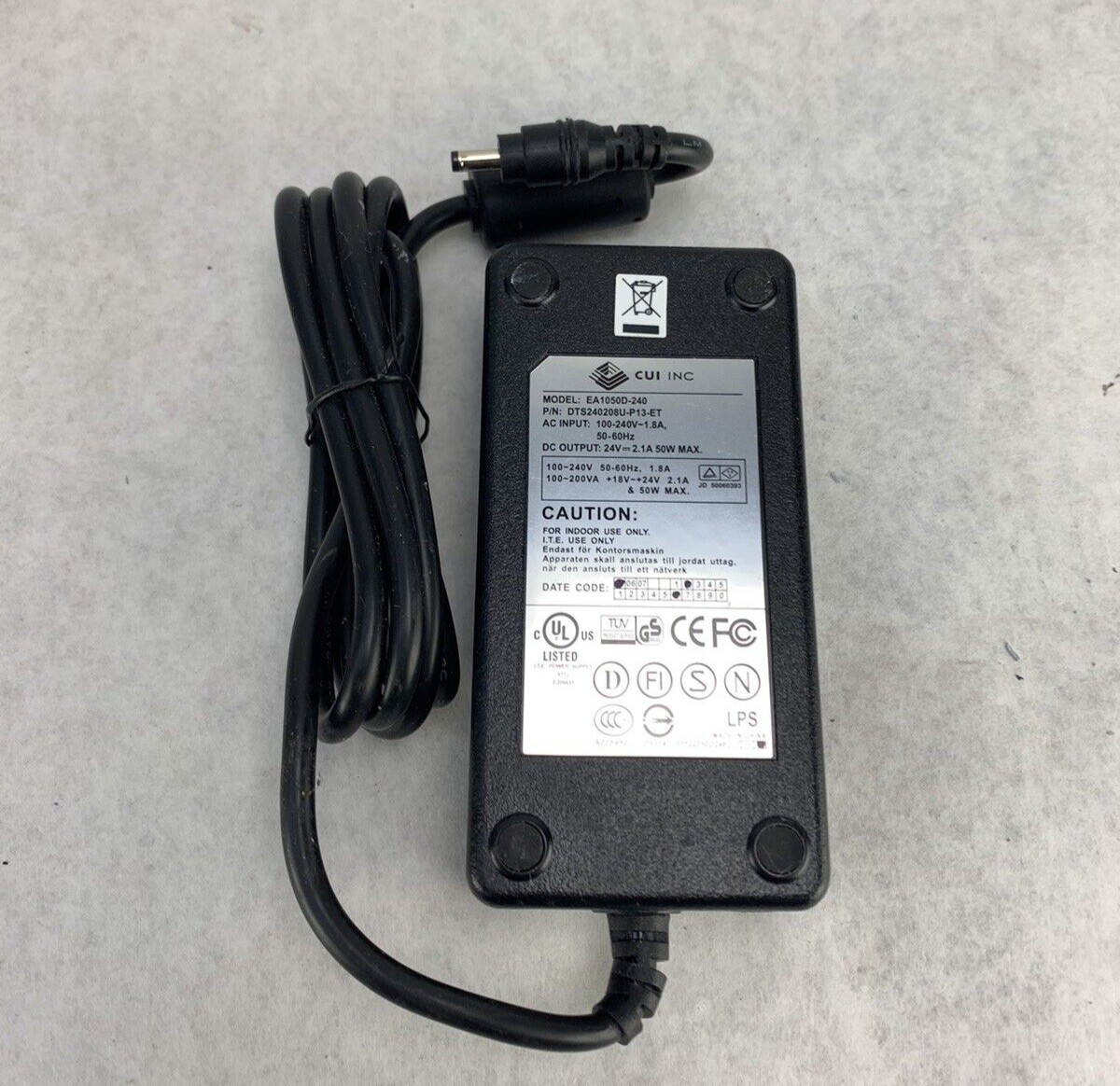 CUI DTS240208U-P13-ET AC Adapter EA1050D-240 Barrel Connect 24VDC 2.1A 50W Black