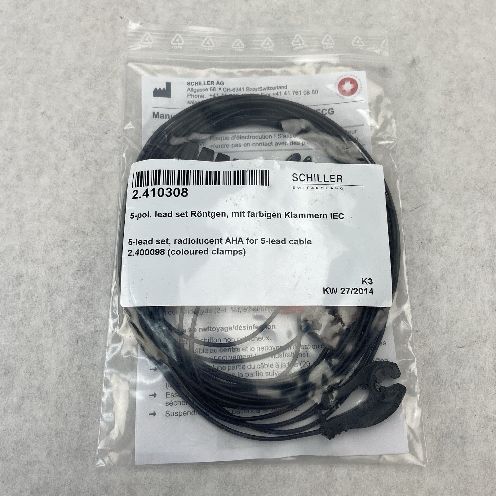 ECG 5-Wire Set AHA Clip 1.2 m Radiolucent Schiller 2.410308 Change 766546041