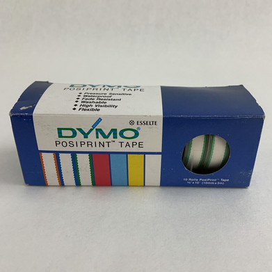 Dymo 610025 Esselte PosiPrint White Labeling Tape Green Border 3/8"x10' 10 Rolls