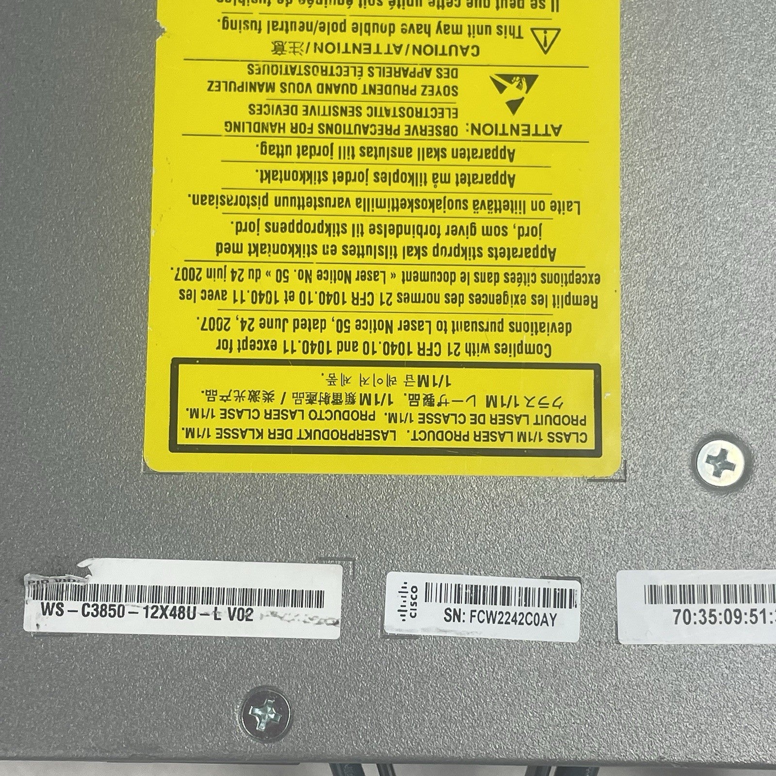 Cisco WS-C3850-48P-S 48 V02 Port Switch 2x 1100W PSU Tested & Reset12