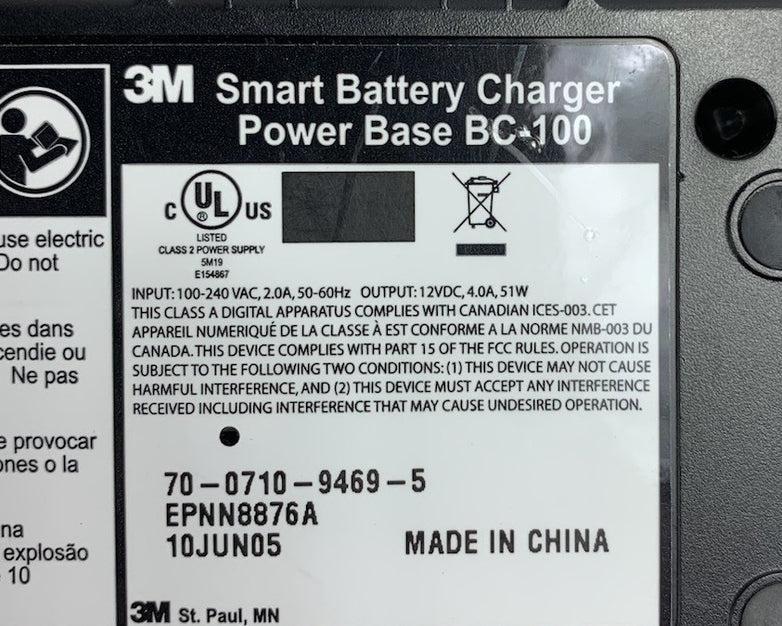 3M BC-100 Smart Battery Charger Power Base w/ BC-210A Smart Charger Adapter