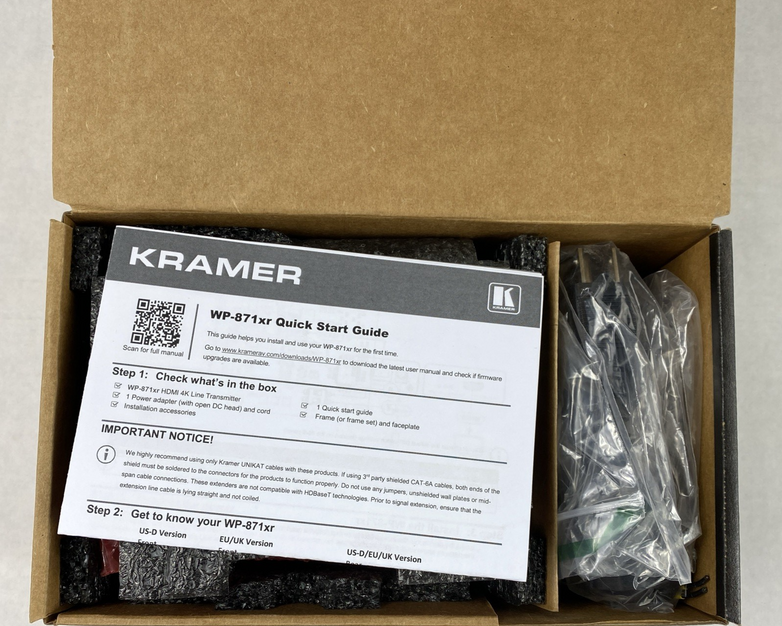 Kramer WP-871XR/US(W/B) 4K HDR HDMI Wall Plate PoC Transmitter