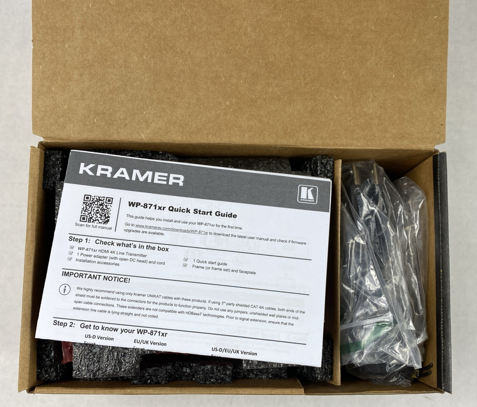 Kramer WP-871XR/US(W/B) 4K HDR HDMI Wall Plate PoC Transmitter