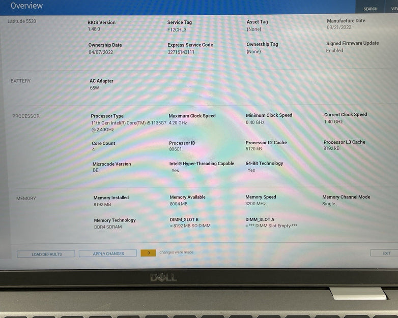 Dell Latitude 5520 15.6" i5-1135G7 2.40GHz 8GB RAM No SSD/OS/AC/Batt - Bad Port
