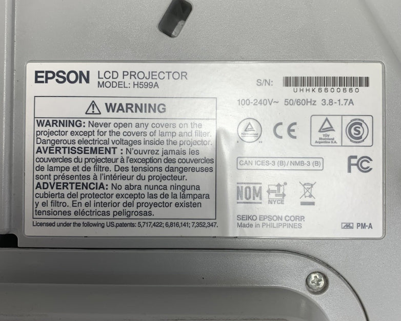 Epson BrightLink 595Wi H599A LCD Projector 654 Lamp Hours - No Remote