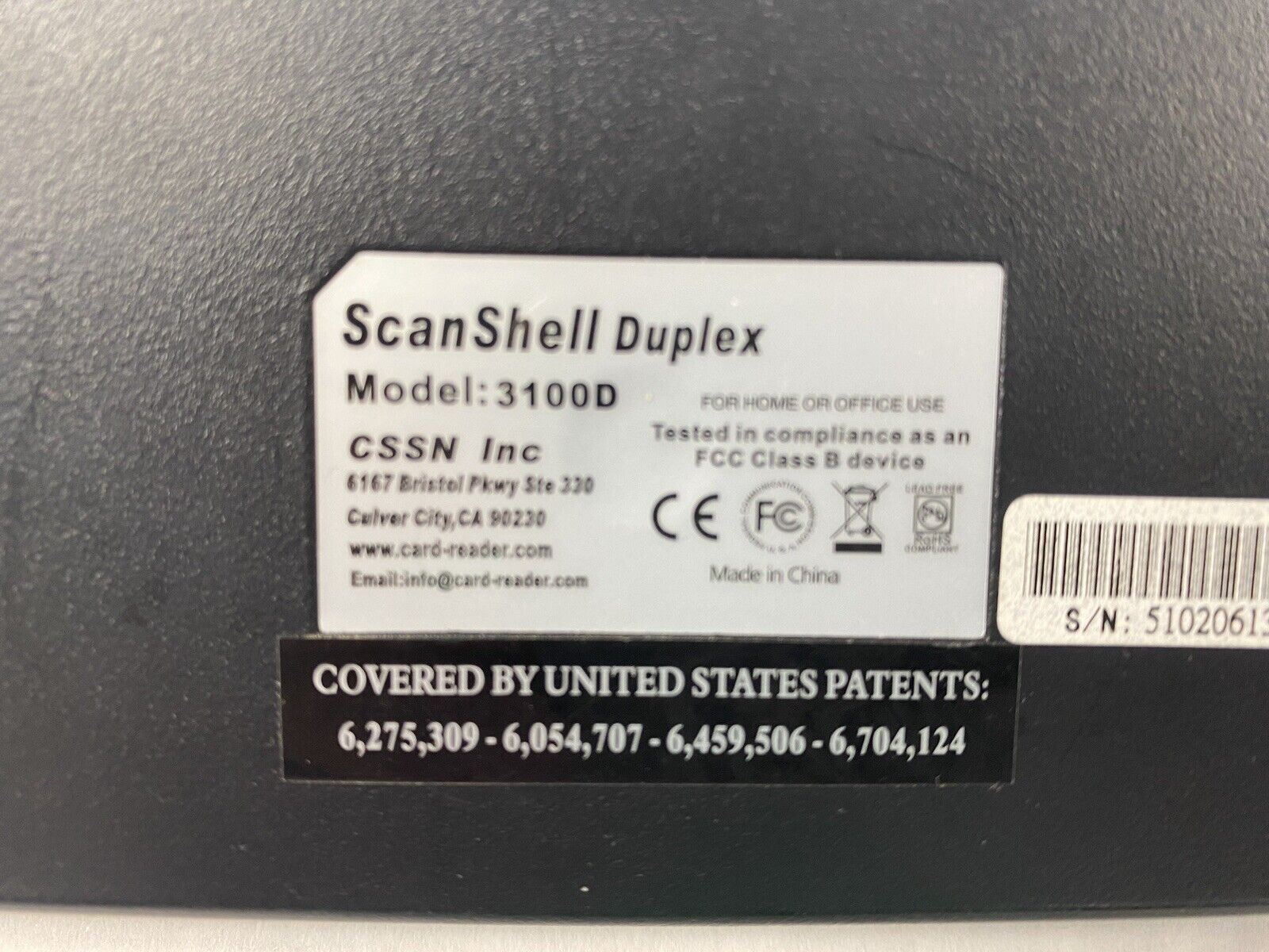 CSSN Scanshell 3100D Duplex A4 Dual CMOS Mechanical Scanner Untested