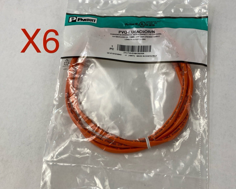 Enhanced Patch Cord CAT 6A PVQ- EU6AC10WH Panview Orange Cable IQ 5FT - Lot of 6