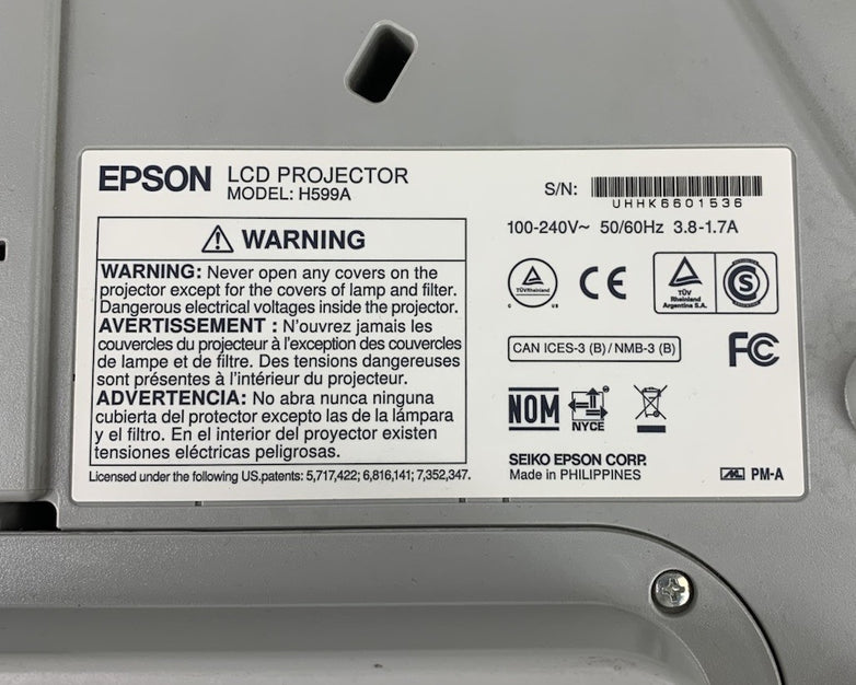 Epson H599A BrightLink 595Wi LCD Lamp Projector 2858 Lamp Hours No Remote
