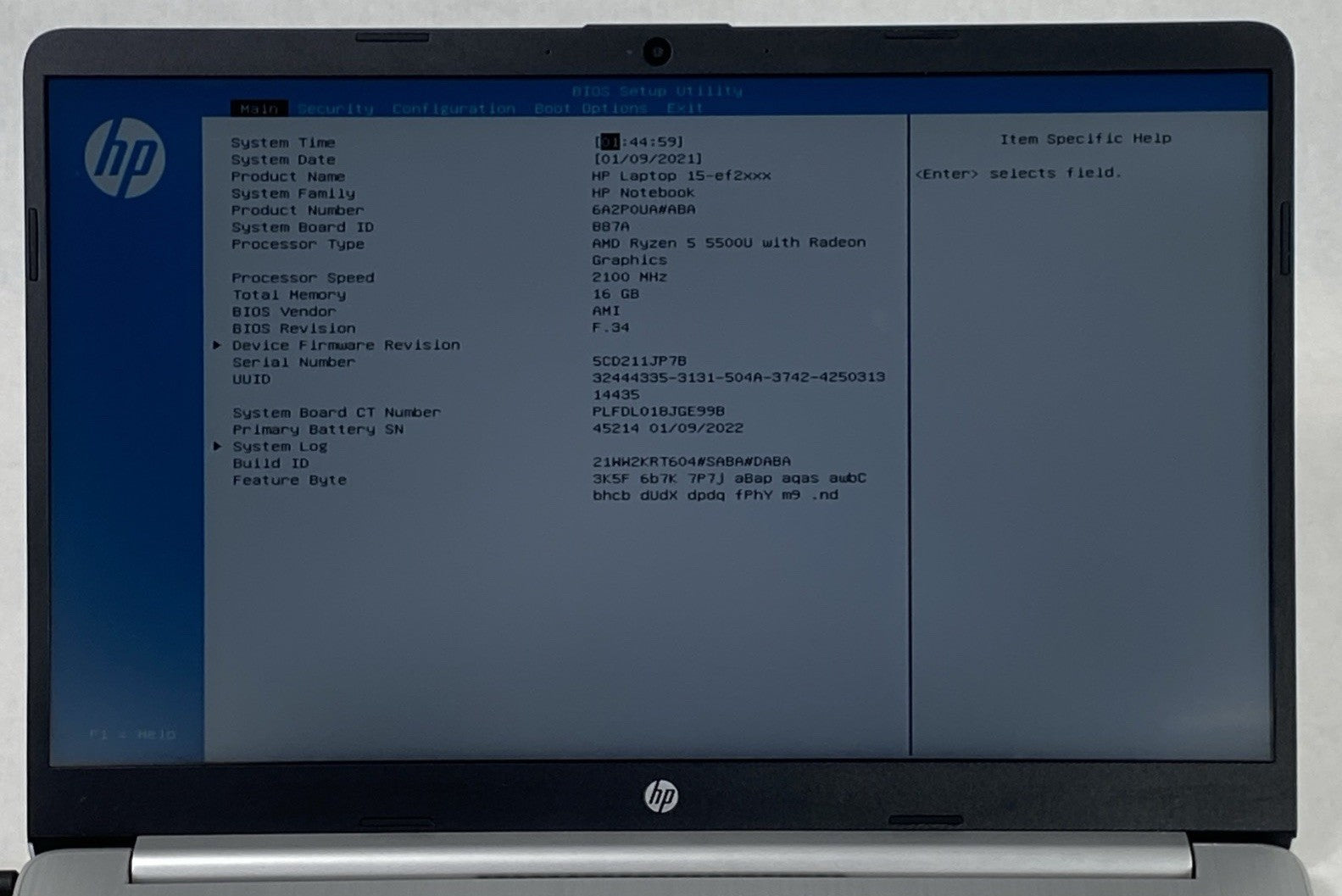 HP Laptop 15-ef2013dx AMD Ryzen 5 5500U 2.1GHz 16GB RAM 15.6" No HDD No OS
