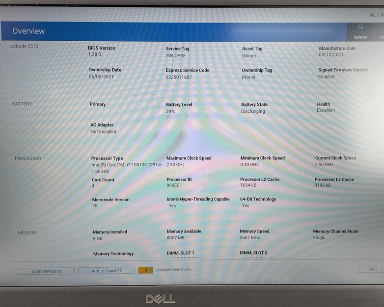 Dell Latitude 3510 15.6" i7-10210U 1.60 GHz 8 GB RAM No SSD/OS/AC - Bad USB