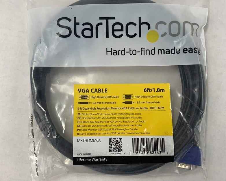 Lot 2 Startech 6ft High Resolution VGA HD15 Video Monitor Cable Male-Male