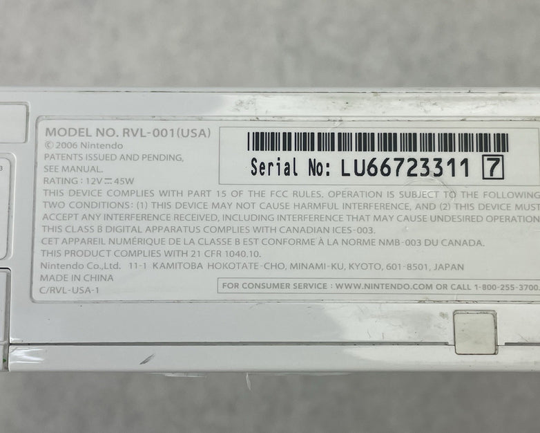 Nintendo Wii RVL-001 White Tested & Reset Console Only No Cords