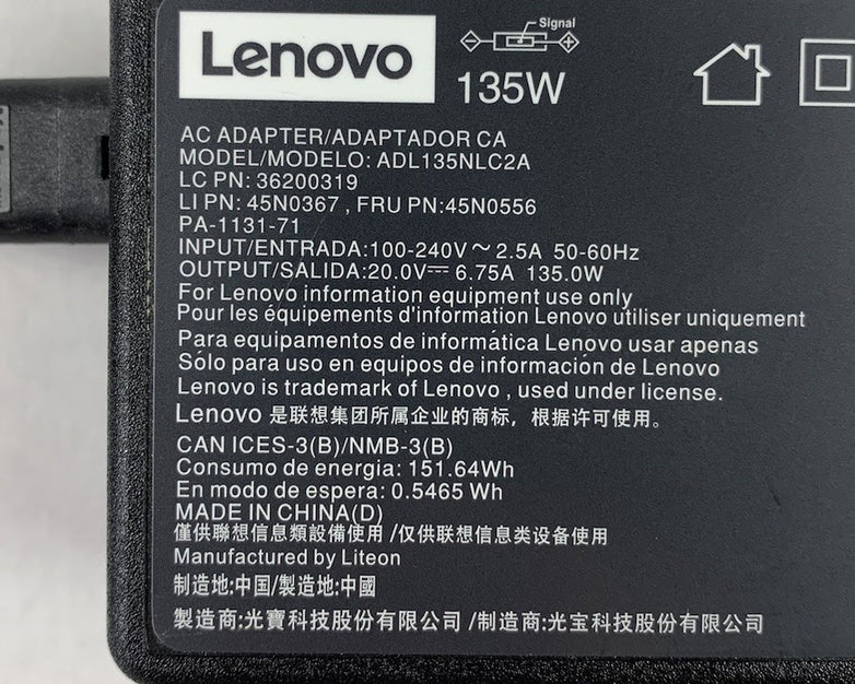 Lenovo ADL135NLC2A 135W 20V 6.75A AC Adapter Power Supply