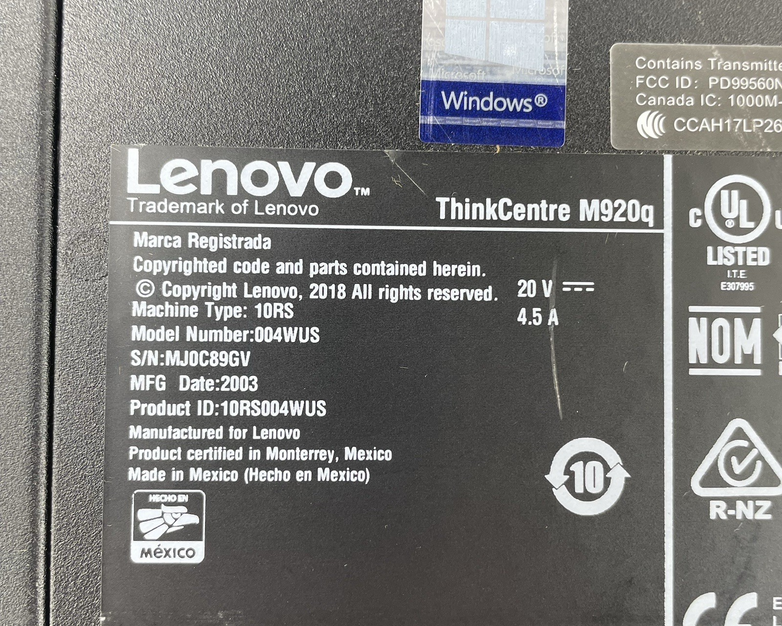 Lenovo ThinkCentre M720Q Micro i5-9500T 2.20 GHz 8 GB RAM No SSD/OS/AC