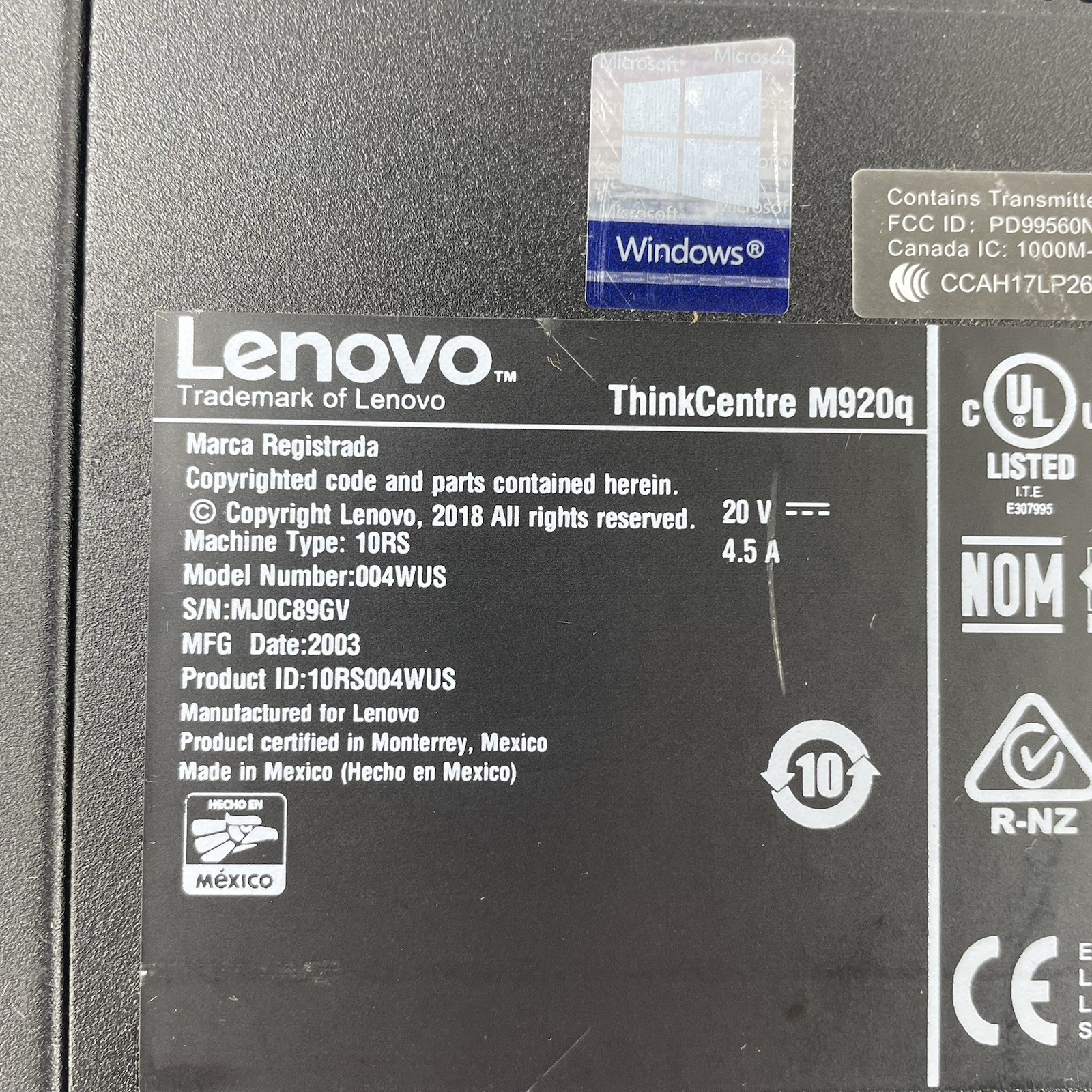 Lenovo ThinkCentre M720Q Micro i5-9500T 2.20 GHz 8 GB RAM No SSD/OS/AC10