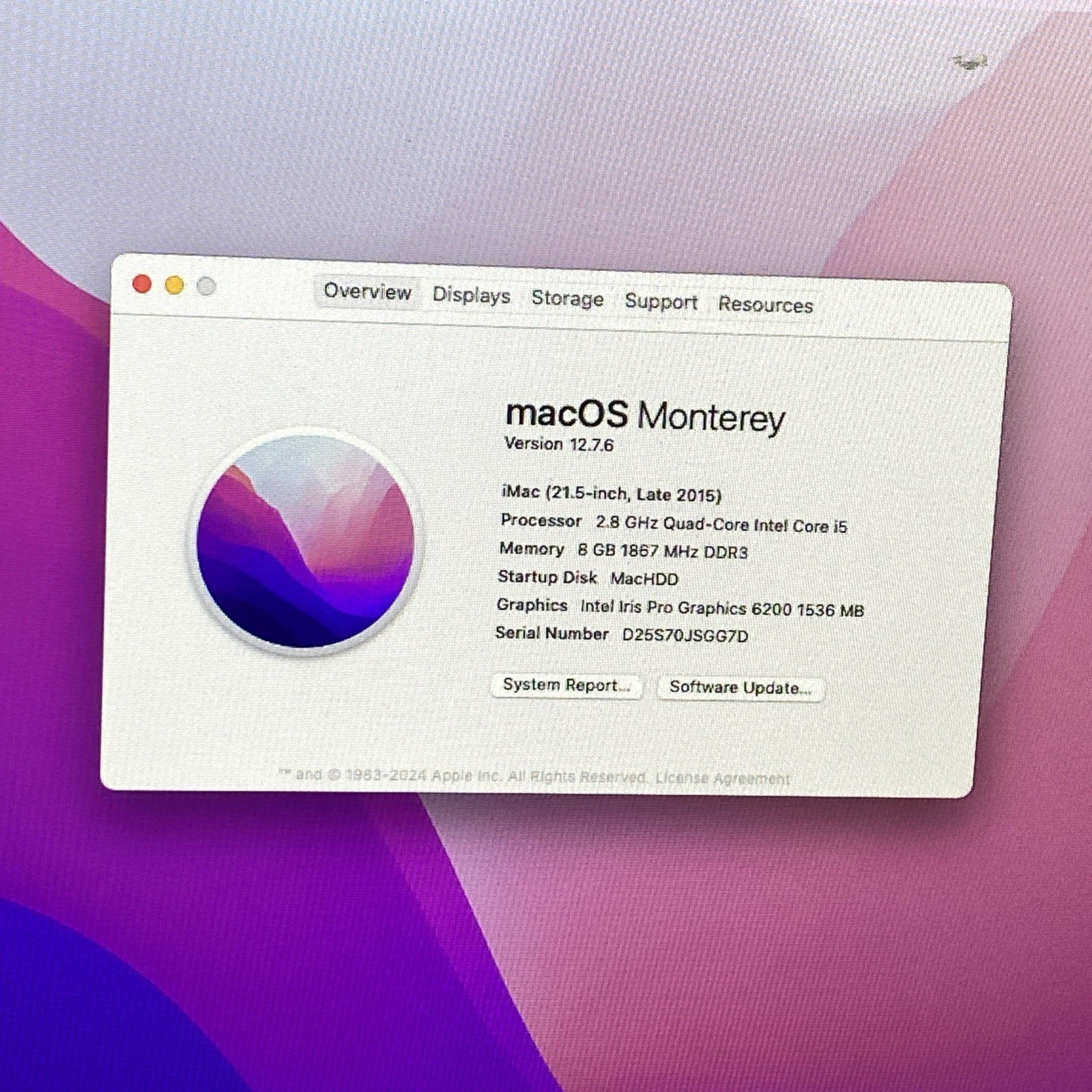 Apple A1418 iMac 21.5" 2015 2.8 GHz Core i5 8GB RAM 250 GB SSD macOS 12.7.6