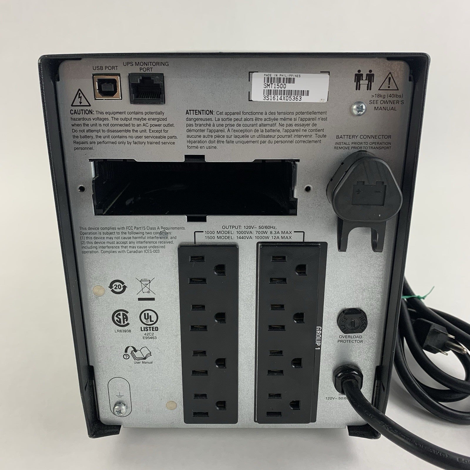 APC SMT1500 1500 120V 8 Outlet Battery Backup Power Supply Tested No Batteries3